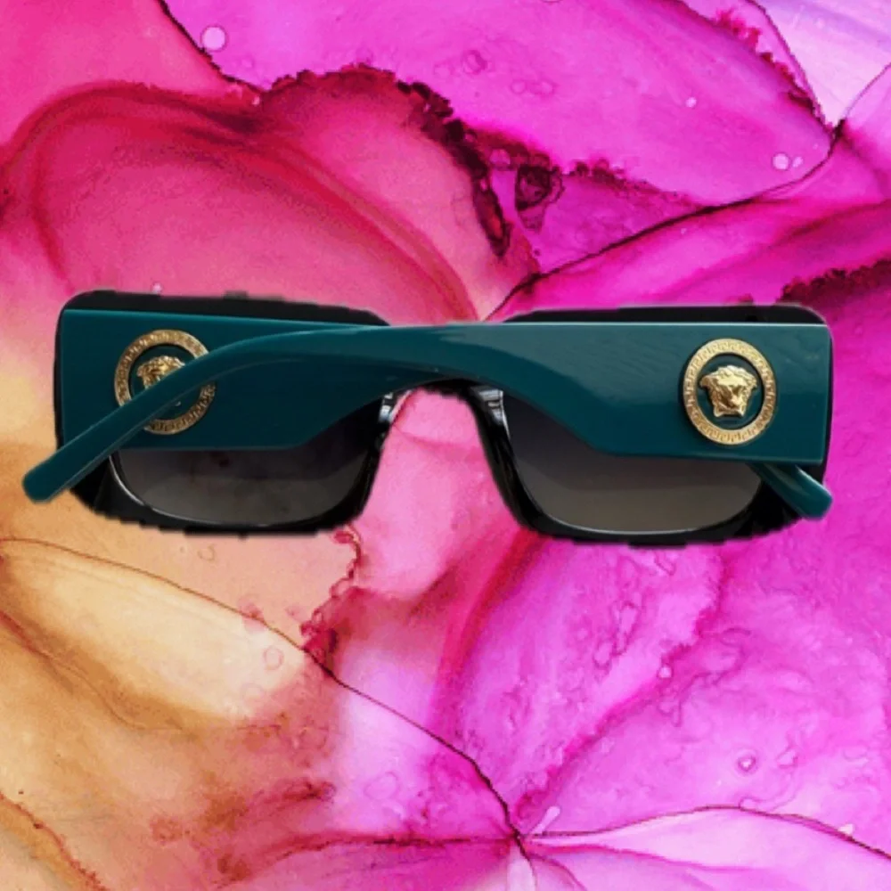 Versace black sunglasses dark tint with teal sides serial number 93152024–1 43CE - Picture 4 of 11